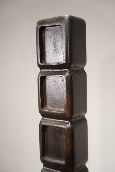 Hand-Carved Geometric Mango Wood Pillar Totem / Sculpture