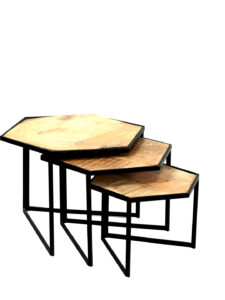 SET OF 3 IRON BASE WITH WOODEN TOP SIDETABLE