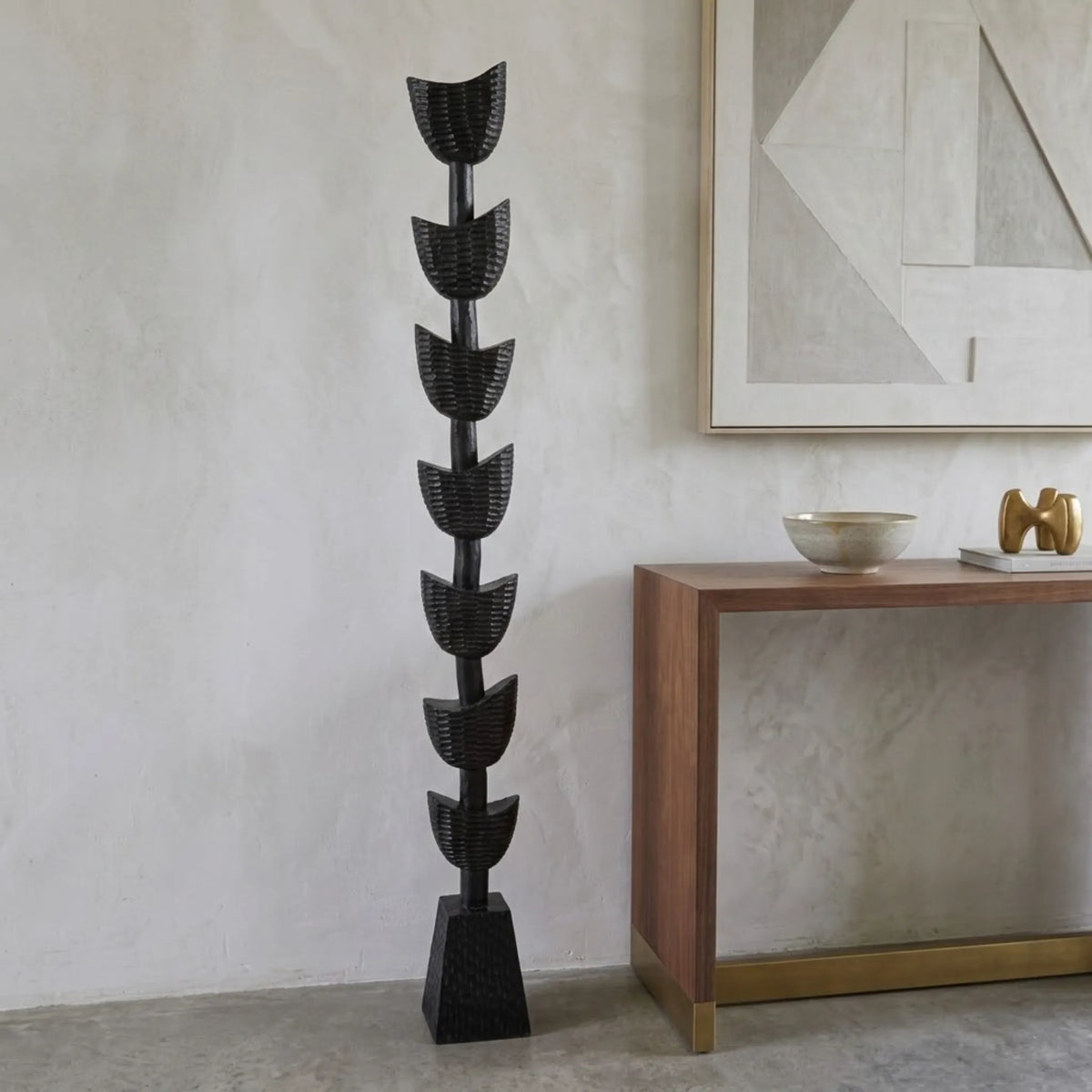 Hand-Carved Stacking Crescent Mango Wood Totem - Black