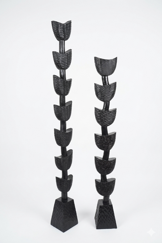 Hand-Carved Stacking Crescent Mango Wood Totem - Black