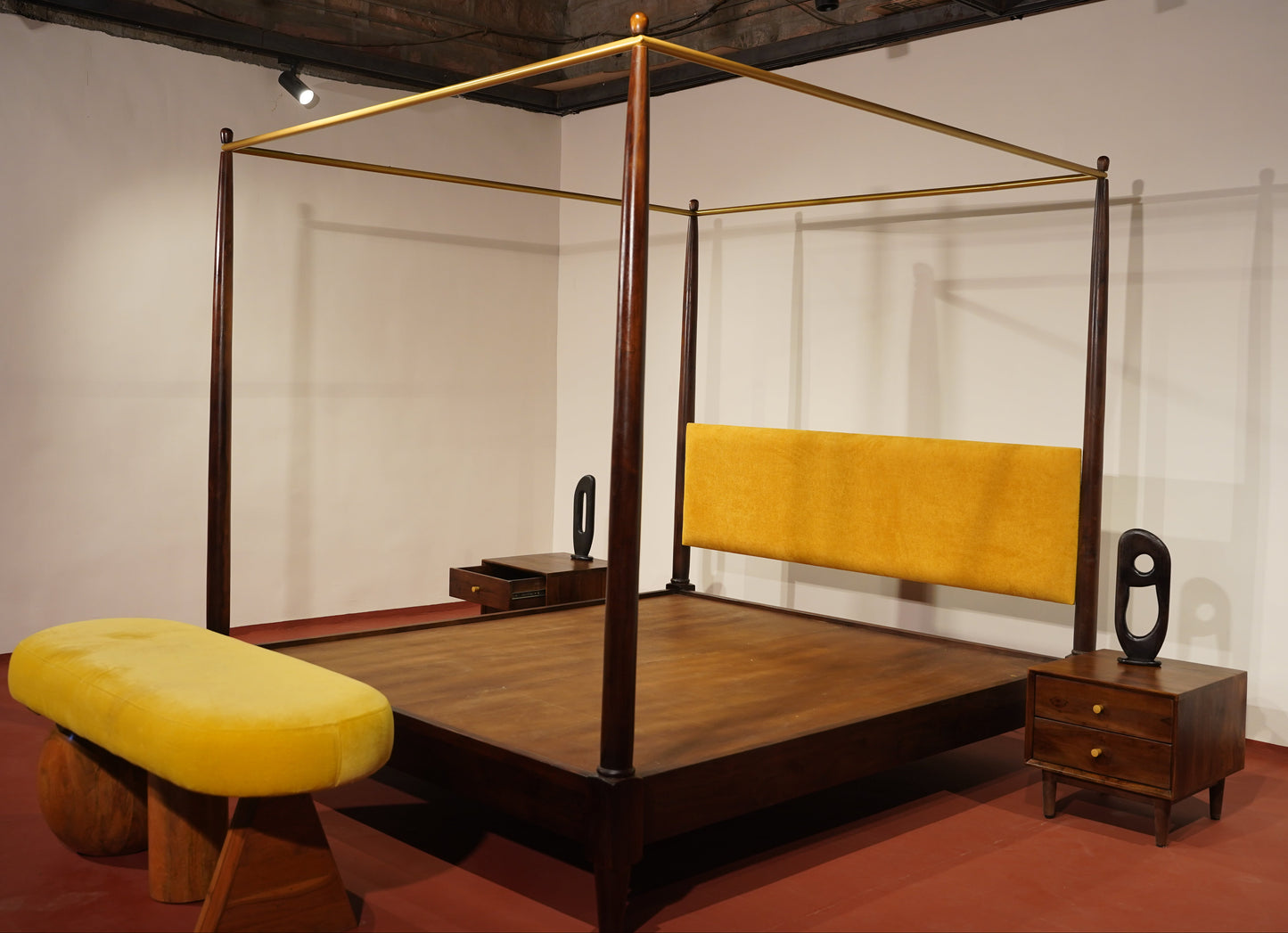 Teak & Metal Canopy Bed