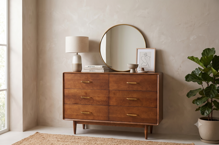 Mid-Century Modern Solid Oak 6-Drawer Sideboard / Dresser