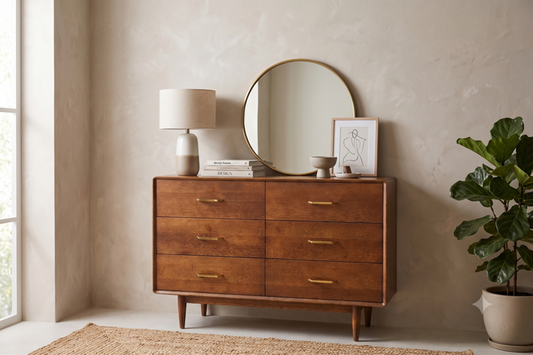 Mid-Century Modern Solid Oak 6-Drawer Sideboard / Dresser