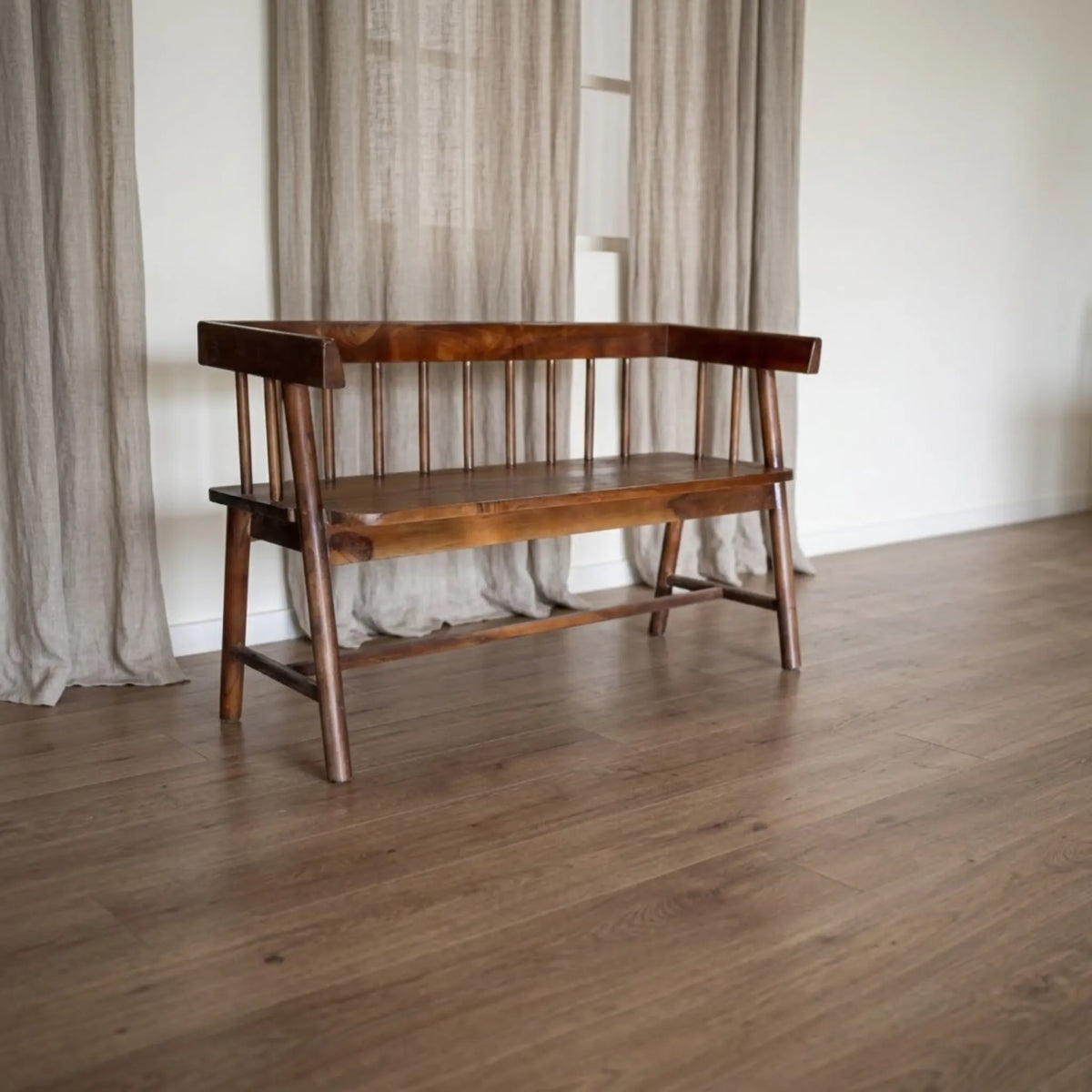 Solid Acacia Wood Spindle Back Bench