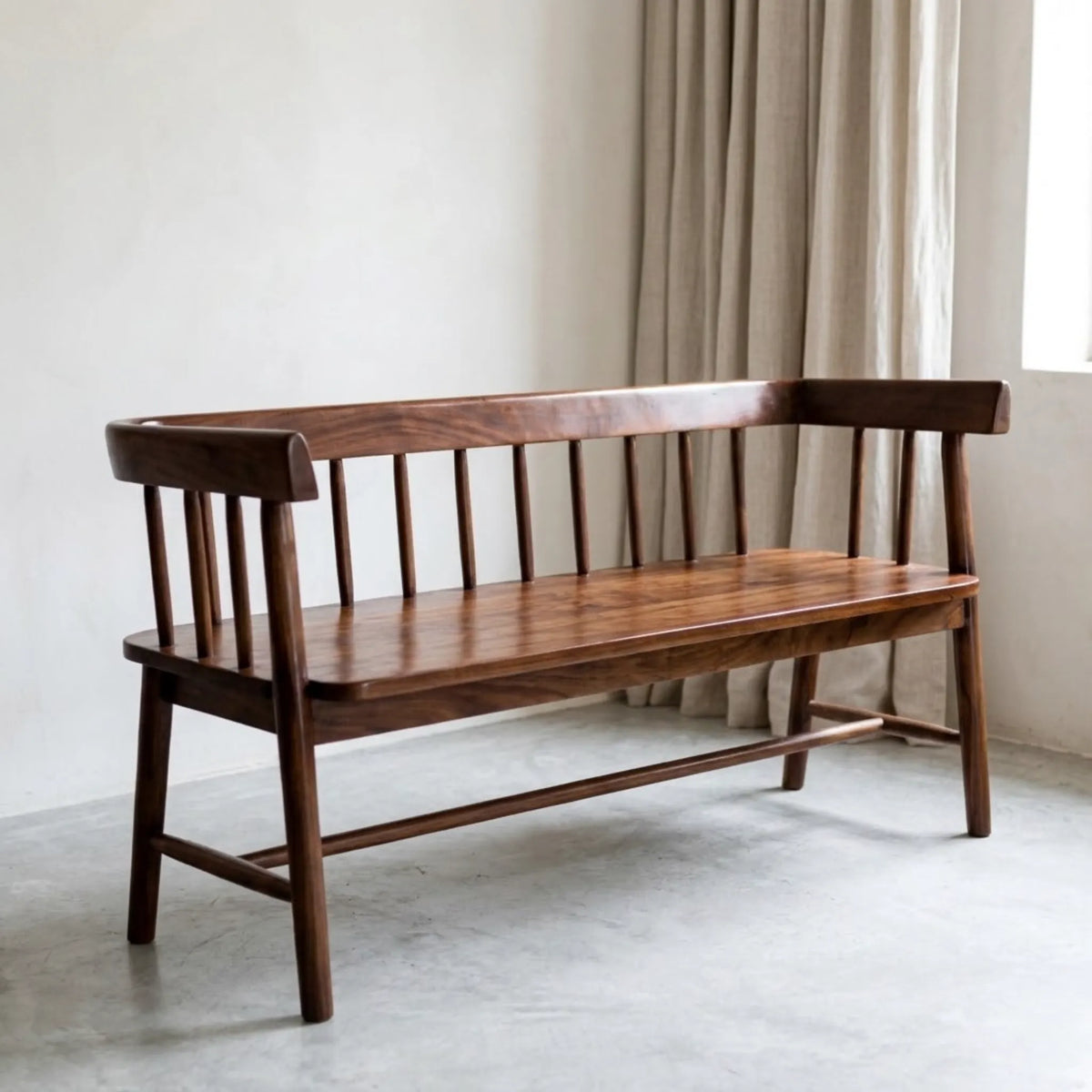 Solid Acacia Wood Spindle Back Bench