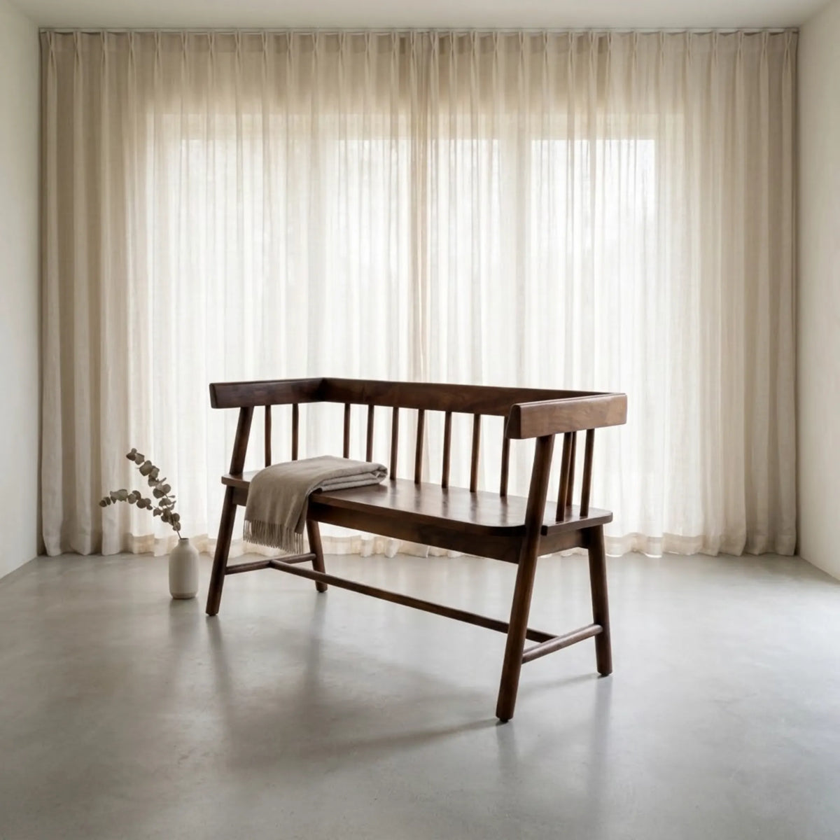 Solid Acacia Wood Spindle Back Bench