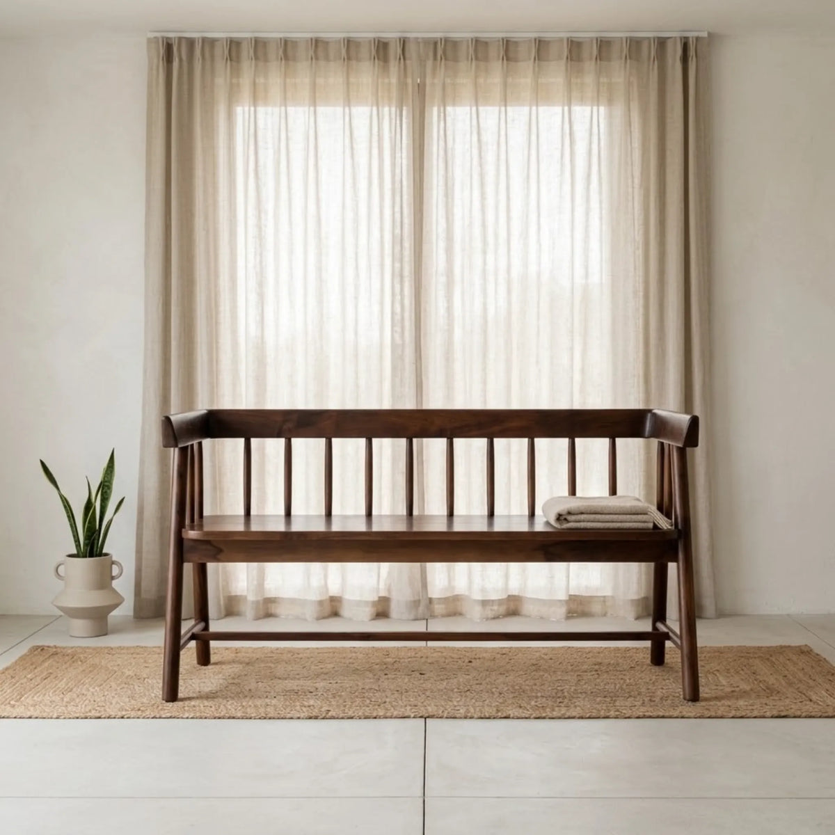 Solid Acacia Wood Spindle Back Bench