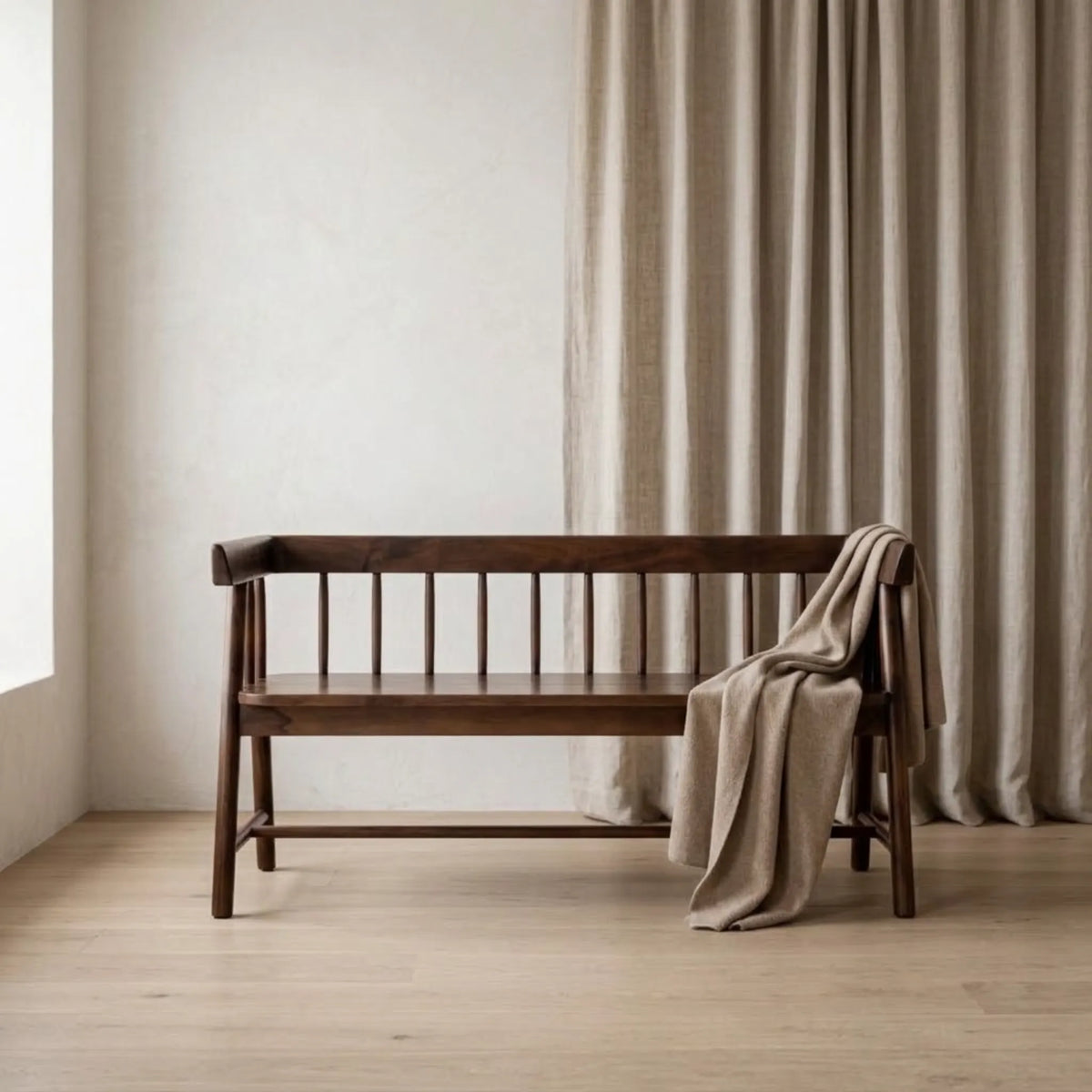 Solid Acacia Wood Spindle Back Bench