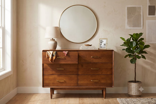 Mid-Century Modern Solid Oak 6-Drawer Sideboard / Dresser