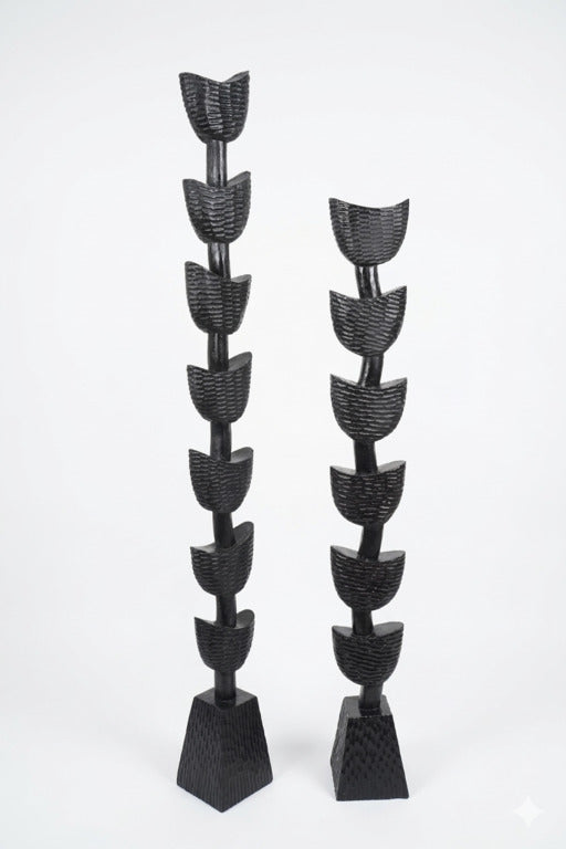 Hand-Carved Stacking Crescent Mango Wood Totem - Black