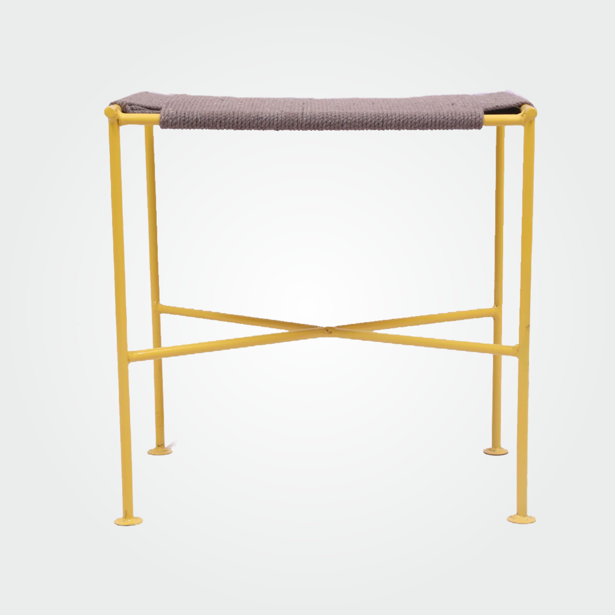 Square side stool and bench cotton rope woven by hand, iron stand