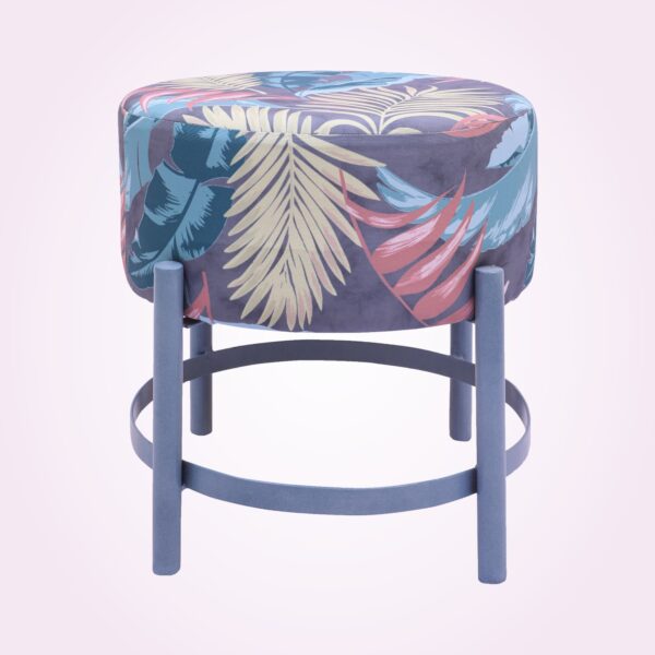 Customized polyster fabric round shape and polish iron stand pouf (40*40*46 cm)