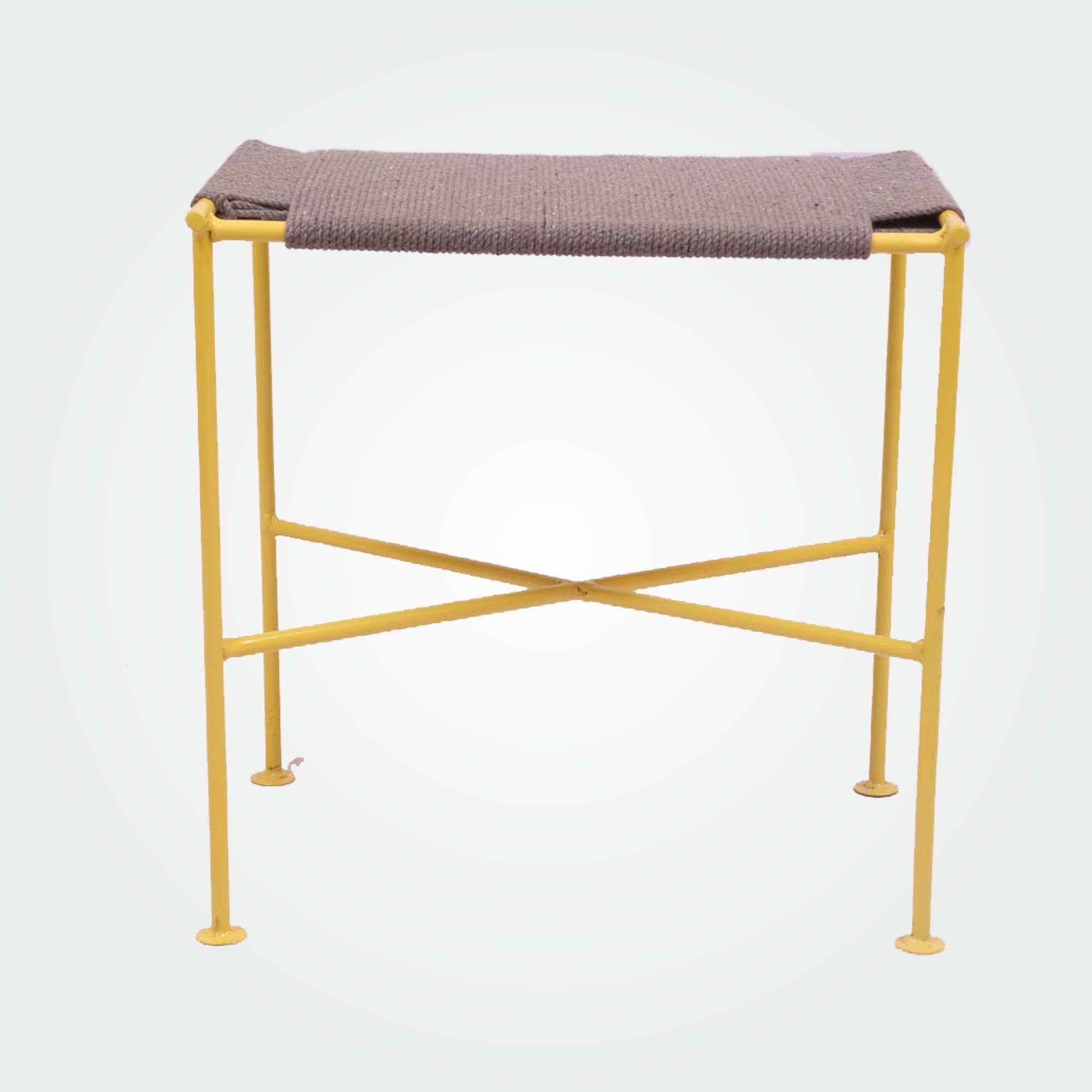Square side stool and bench cotton rope woven by hand, iron stand - Image 2