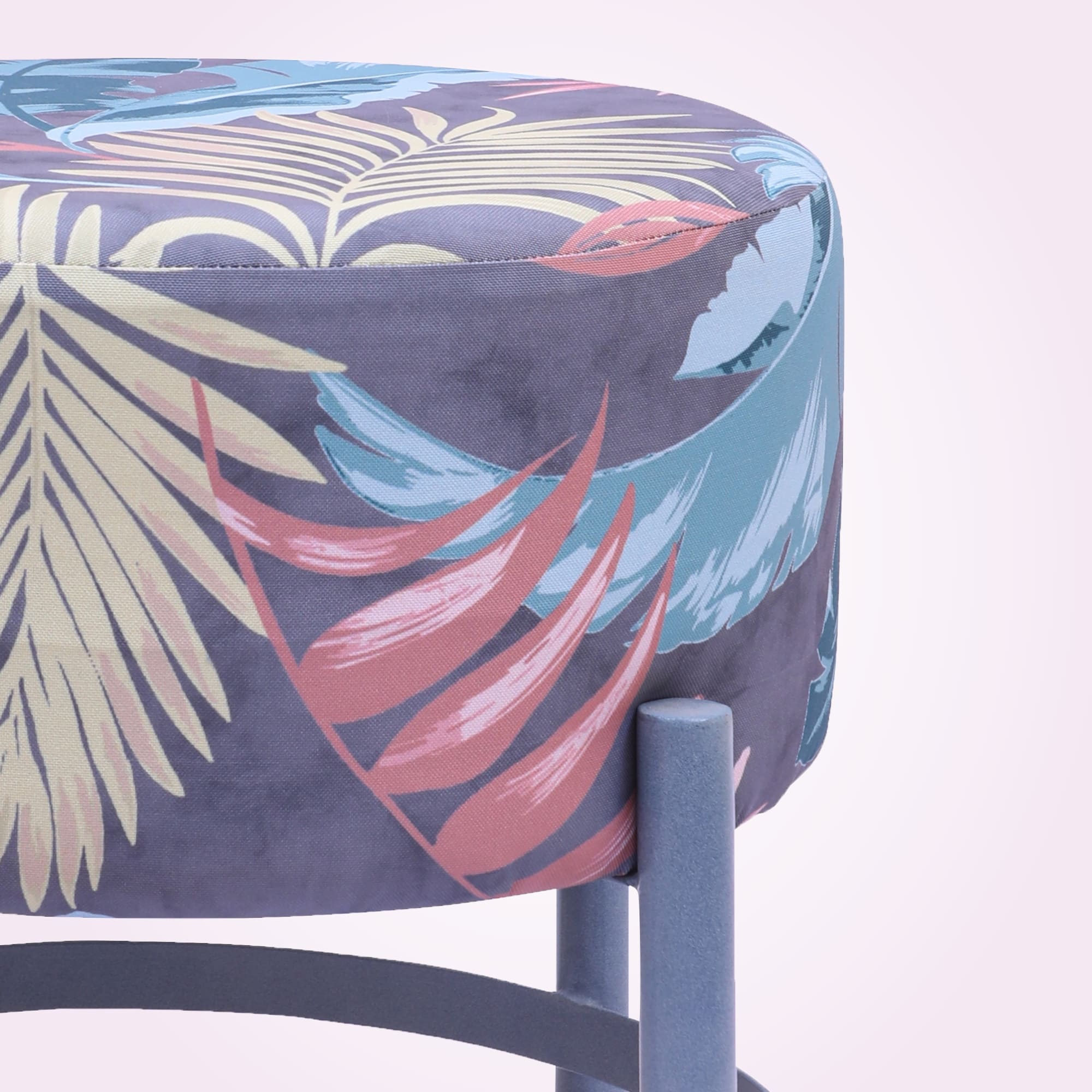 Customized polyster fabric round shape and polish iron stand pouf (40*40*46 cm) - Image 3