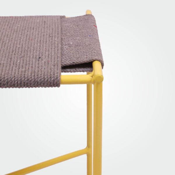Square side stool and bench cotton rope woven by hand, iron stand - Image 3