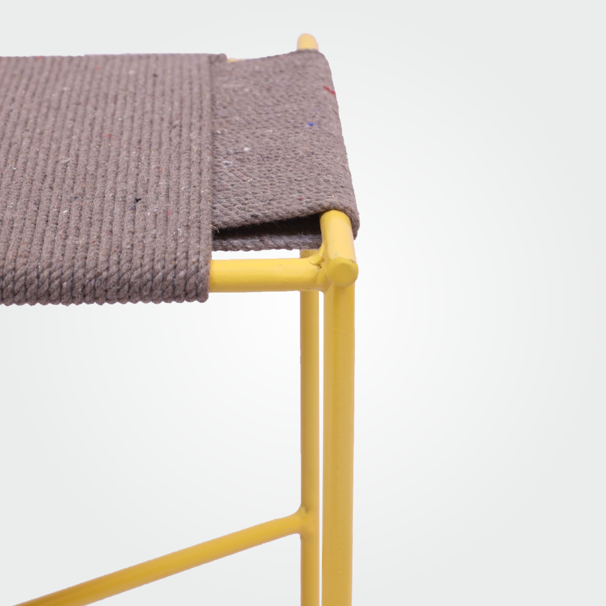 Square side stool and bench cotton rope woven by hand, iron stand - Image 3