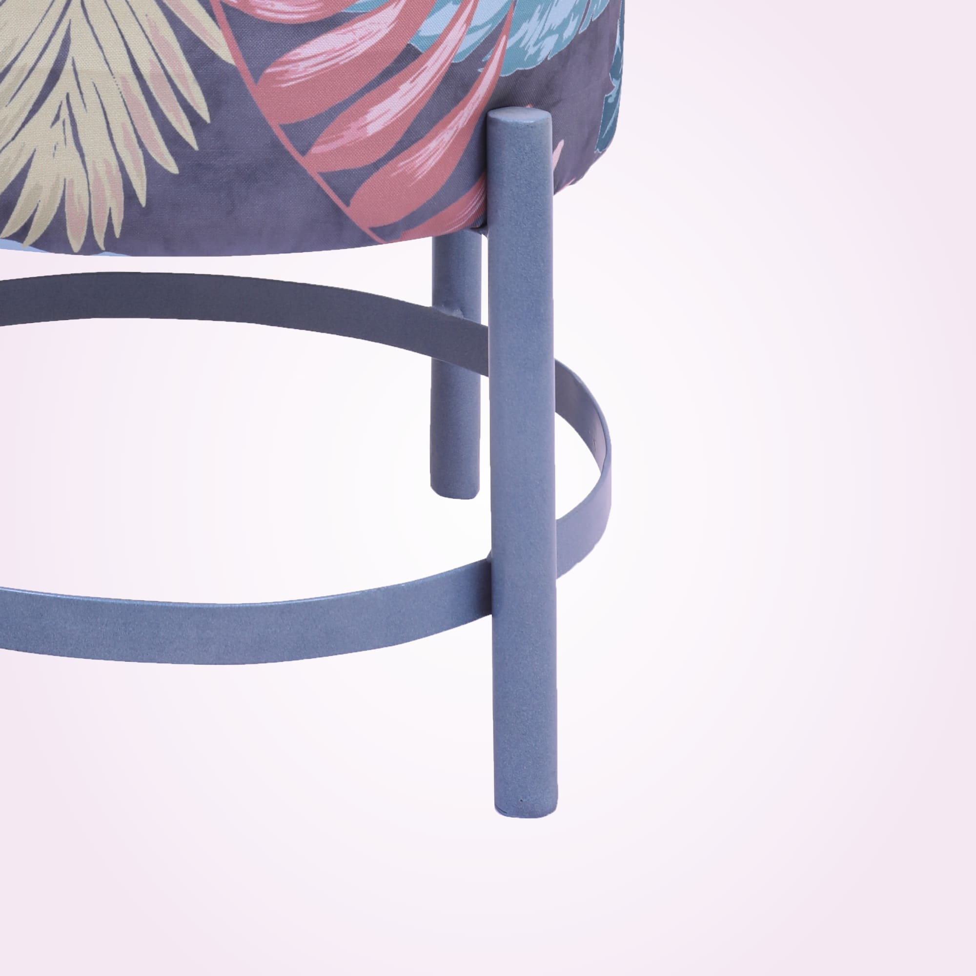Customized polyster fabric round shape and polish iron stand pouf (40*40*46 cm) - Image 4