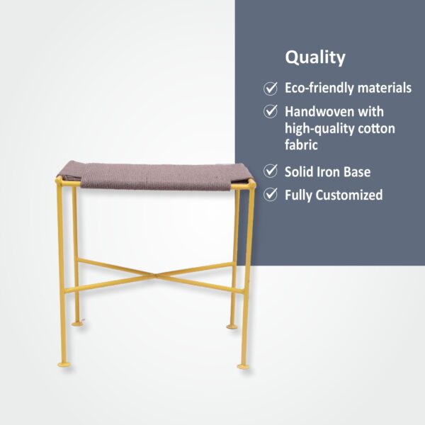 Square side stool and bench cotton rope woven by hand, iron stand - Image 4