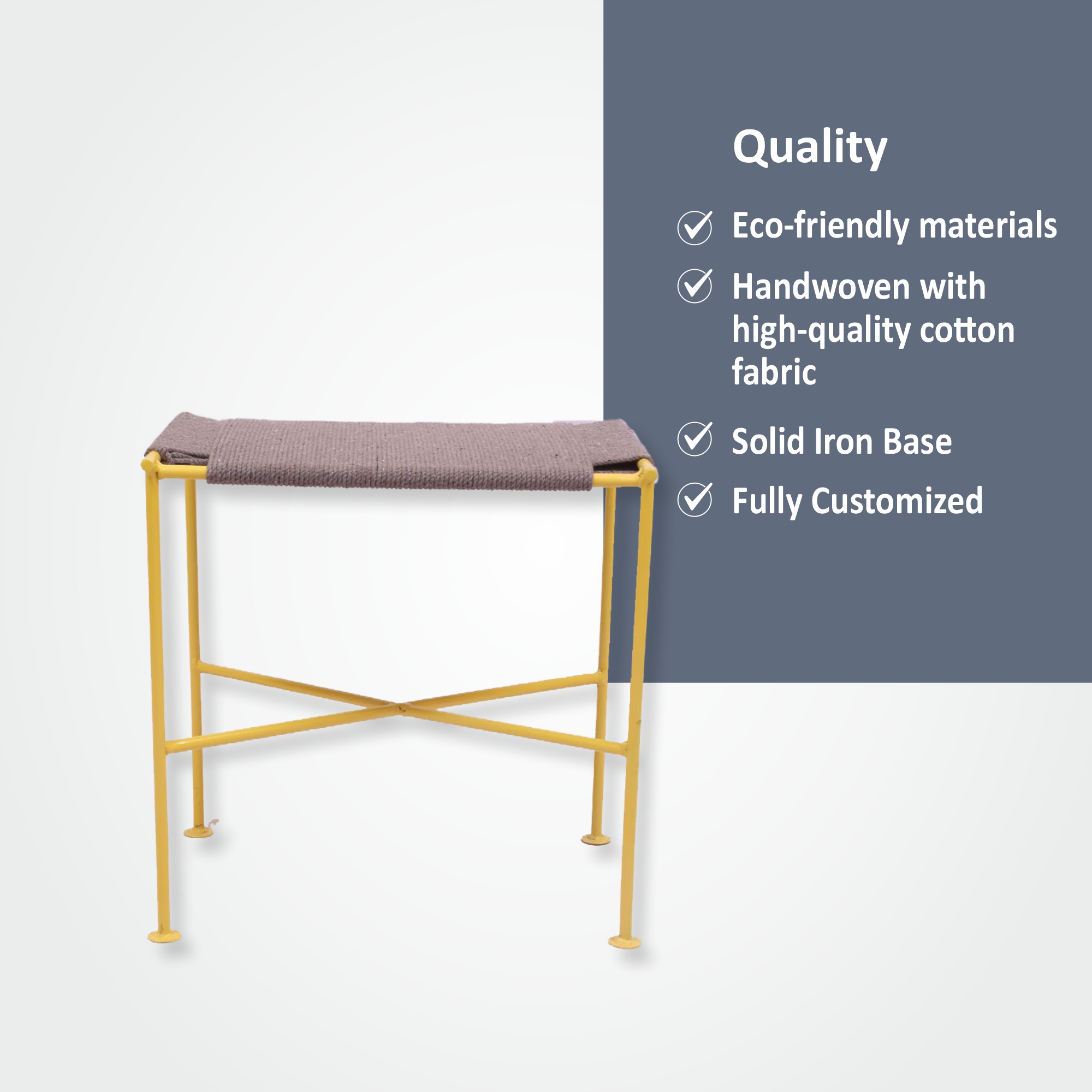 Square side stool and bench cotton rope woven by hand, iron stand - Image 4