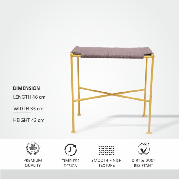 Square side stool and bench cotton rope woven by hand, iron stand - Image 5
