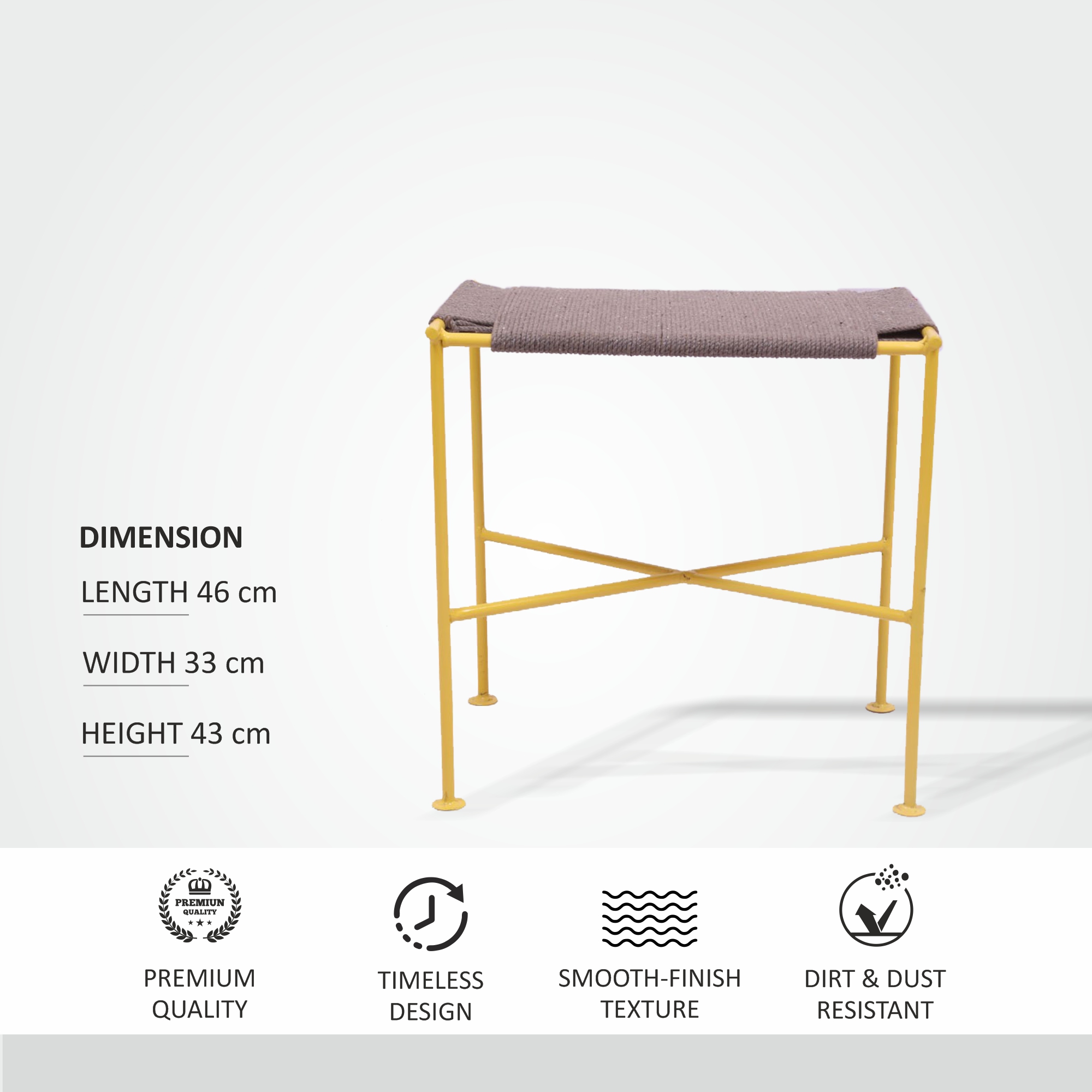 Square side stool and bench cotton rope woven by hand, iron stand - Image 5