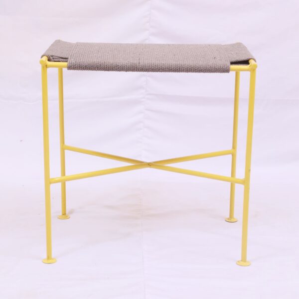 Square side stool and bench cotton rope woven by hand, iron stand - Image 6