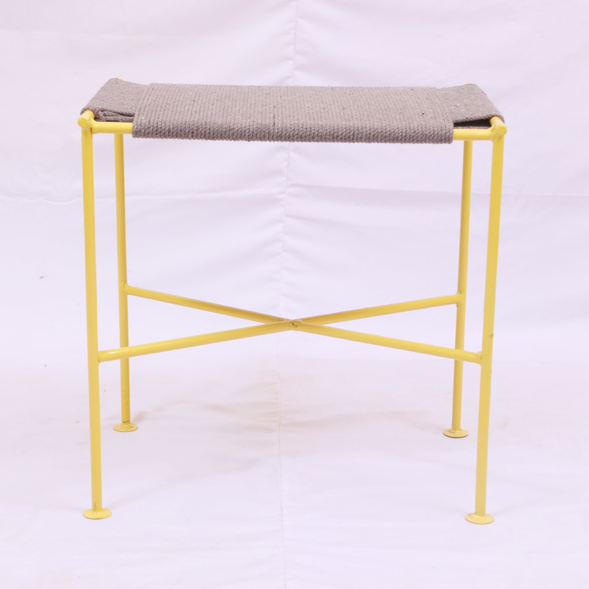 Square side stool and bench cotton rope woven by hand, iron stand - Image 6