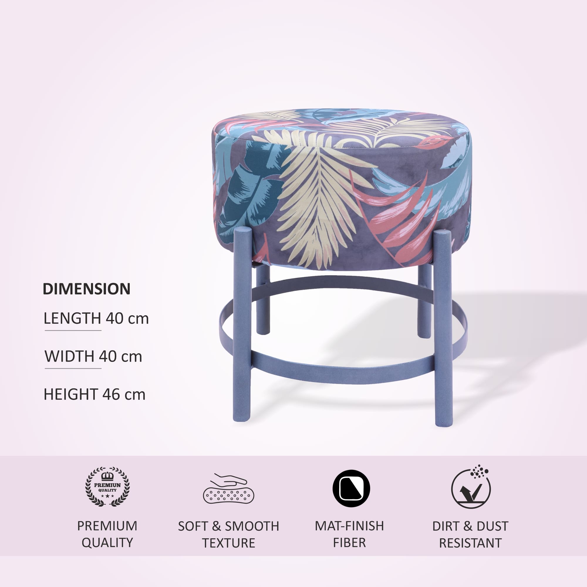 Customized polyster fabric round shape and polish iron stand pouf (40*40*46 cm) - Image 7