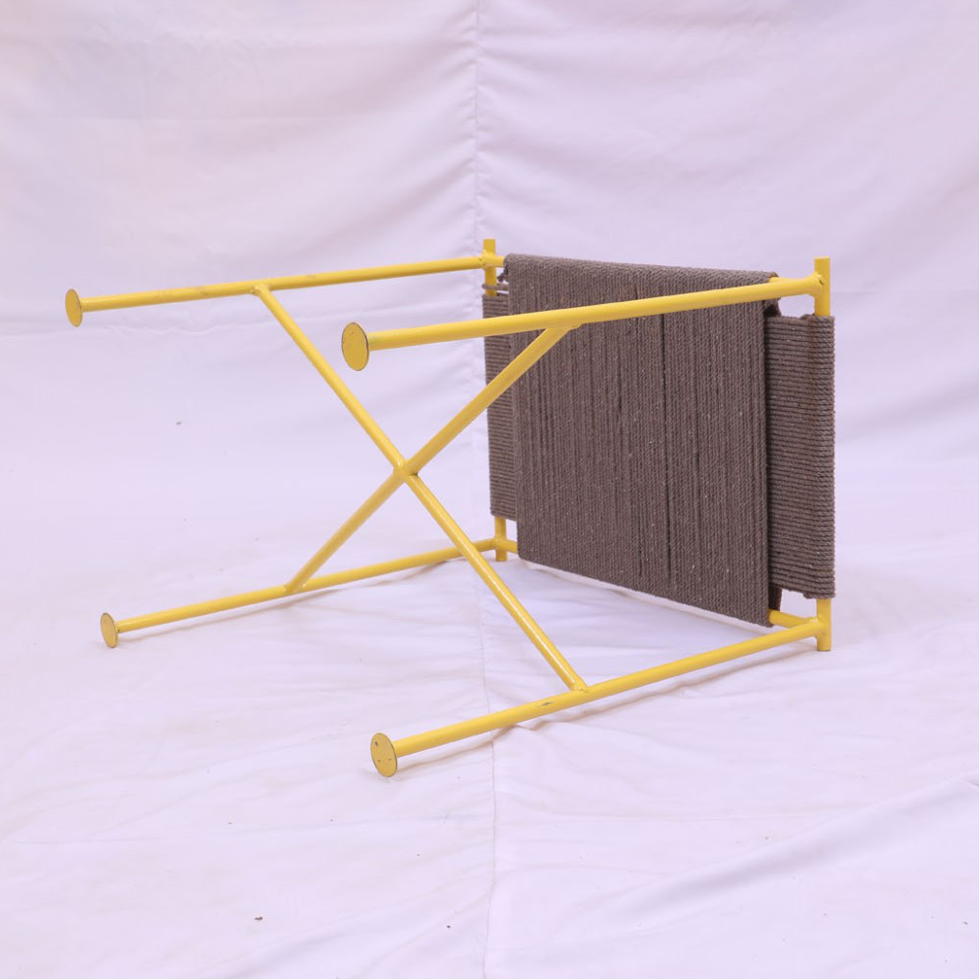 Square side stool and bench cotton rope woven by hand, iron stand - Image 7