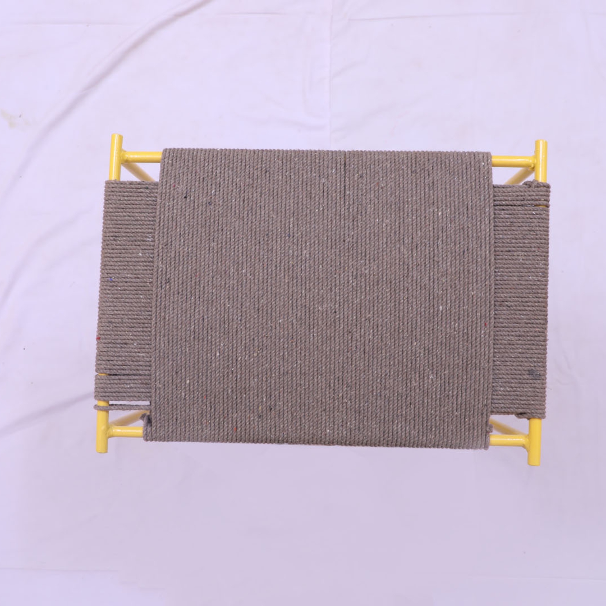 Square side stool and bench cotton rope woven by hand, iron stand - Image 8