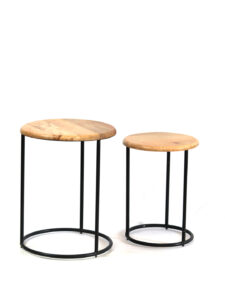 SET OF 2 IRON BASE WITH WOODEN TOP SIDETABLE