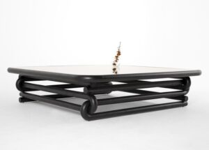IRON STAND SQUARE WOODEN COFFEE TABLE